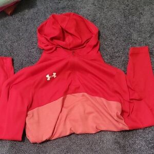 Under Armour Red Two-Tone Hooded Half-Zip Pullover
